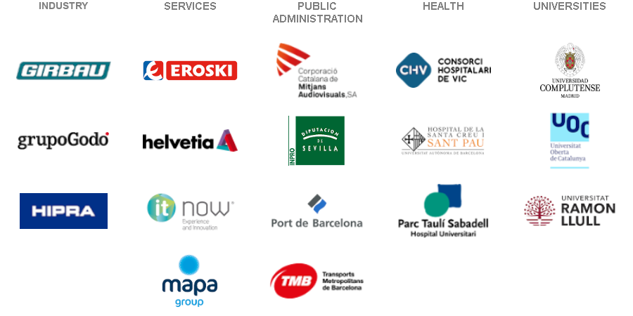 Clientes en áreas de Industria, Servicios, Administración Pública, Salud, Universidades